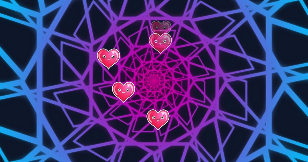 Whimsical Hearts Floating in Colorful Geometric Tunnel