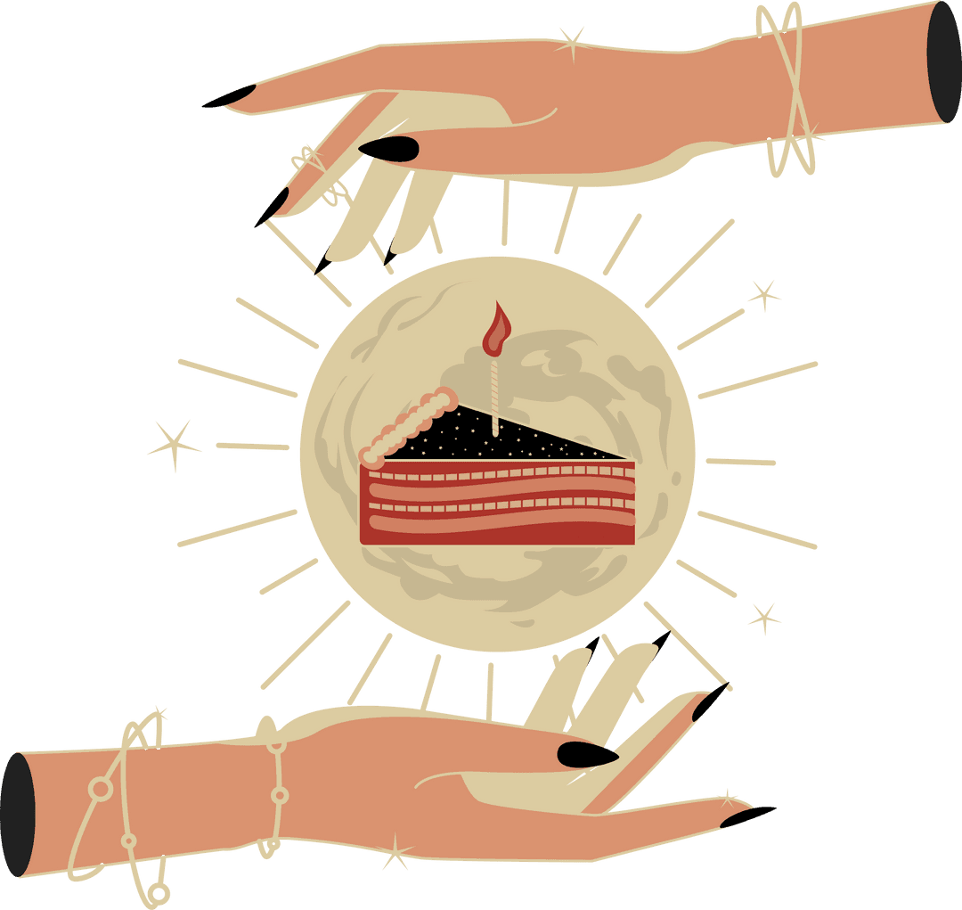 Surreal Transparent Tattoo Style: Hands Holding Mystical Cake Orb