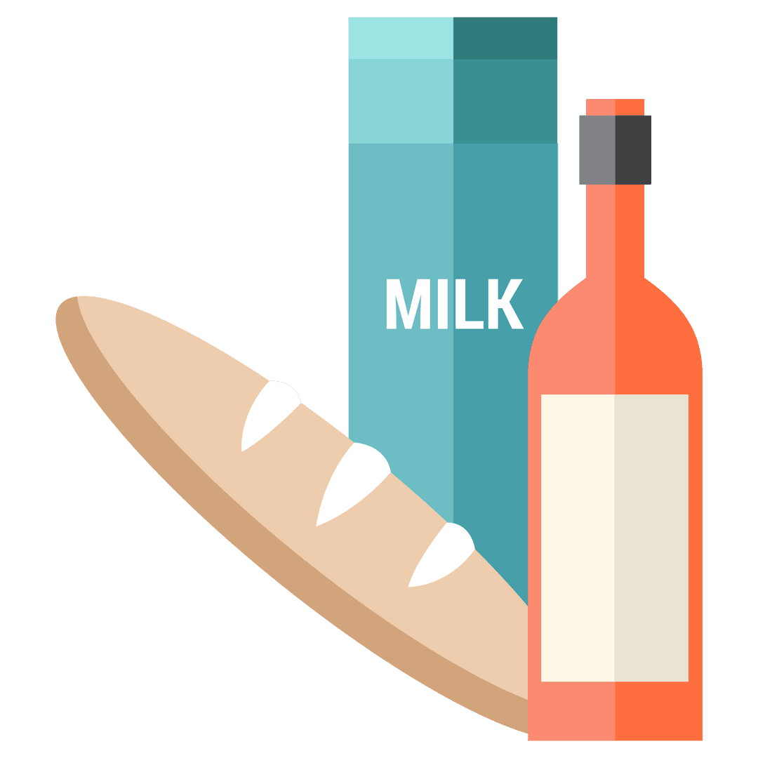 Transparent Image of Bread Bottle of Wine Milk