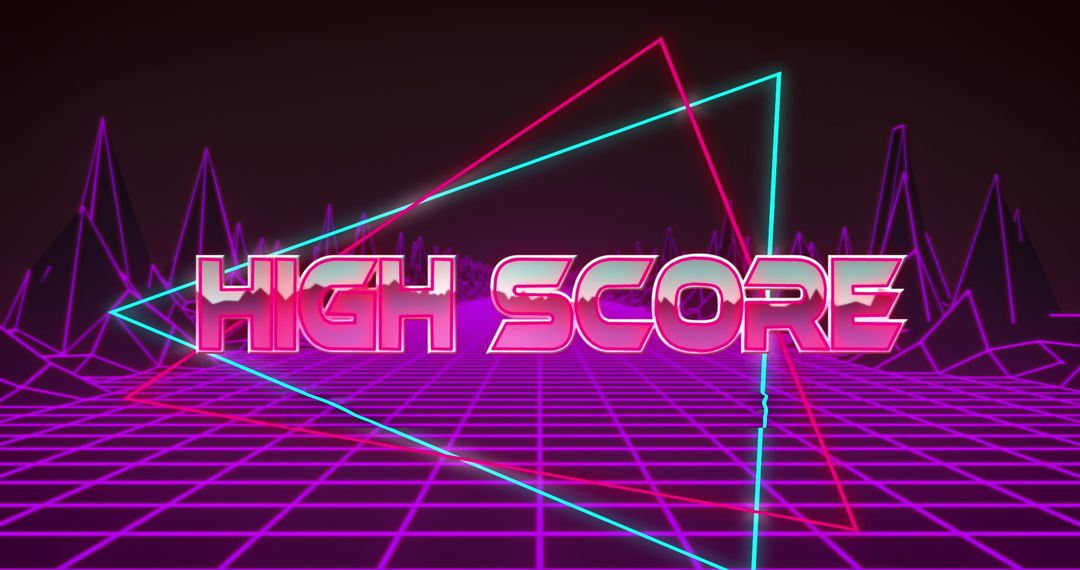 Retro Futuristic High Score Overlay with Digital Mountains