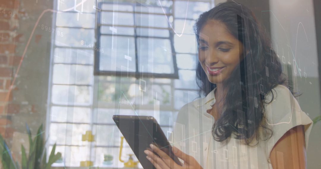 Confident Businesswoman Analyzing Data on Tablet