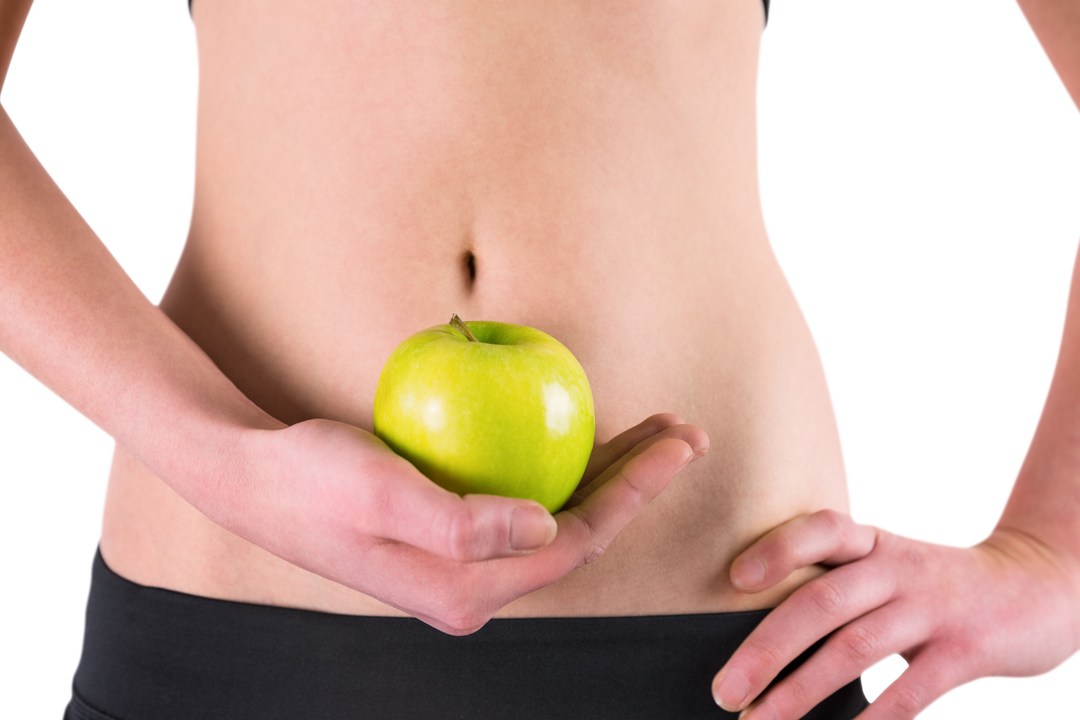 Woman's Bare Midsection Holding Green Apple Over Transparent Background - Download Free Stock Images Pikwizard.com