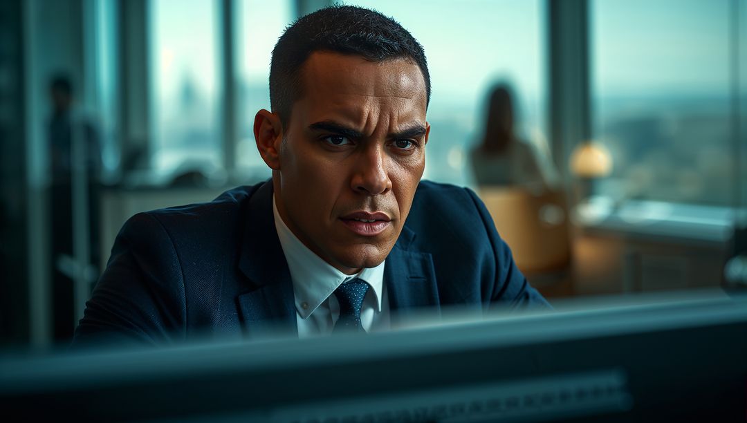 Focused Professional Analyzing Data at Urban Office Desk