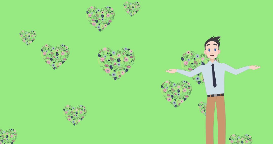 Graphic Man with Floral Heart Icons for Celebration