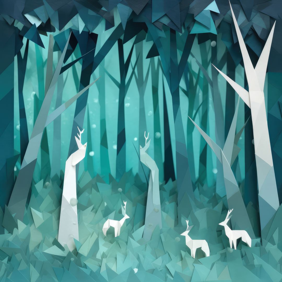 White and blue origami forest and woodland animals at night, created using generative ai technology - Free Images, Stock Photos and Pictures on Pikwizard.com