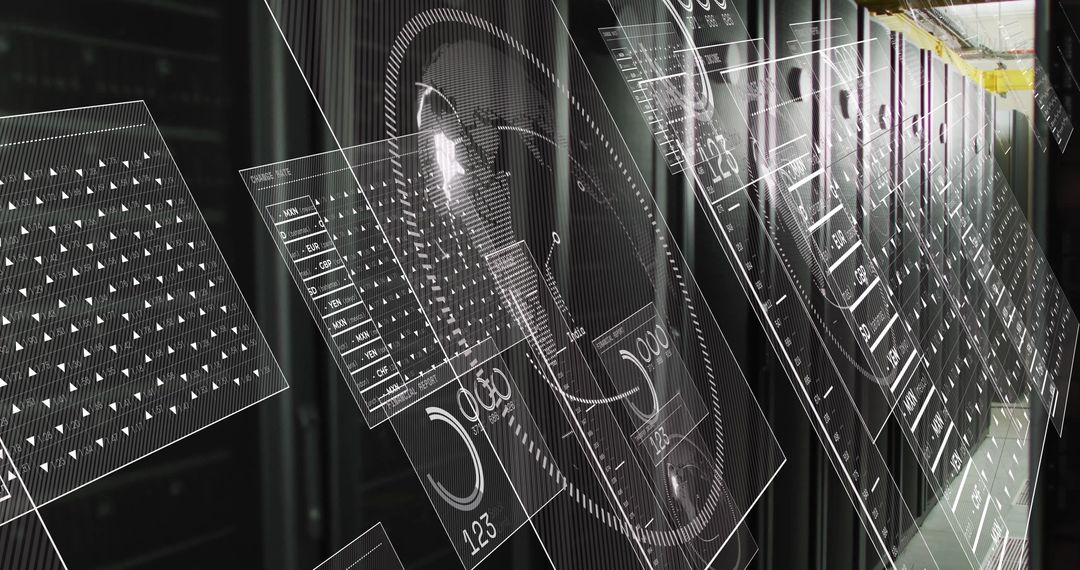 Holographic Interfaces in Modern Server Room Showcasing Digital Innovation