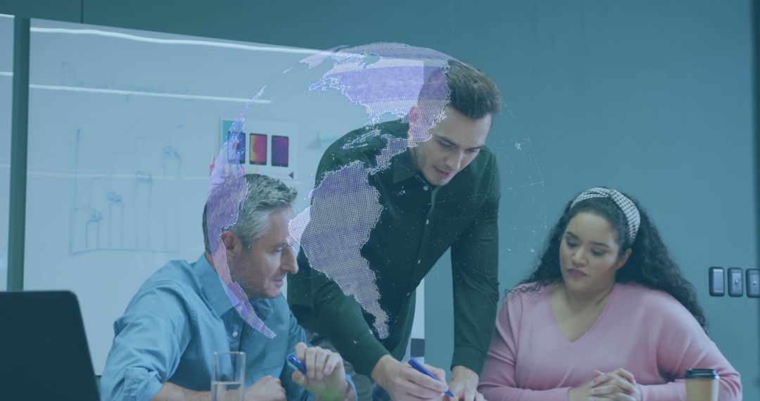 Global Business Strategy Meeting with Digital Interface