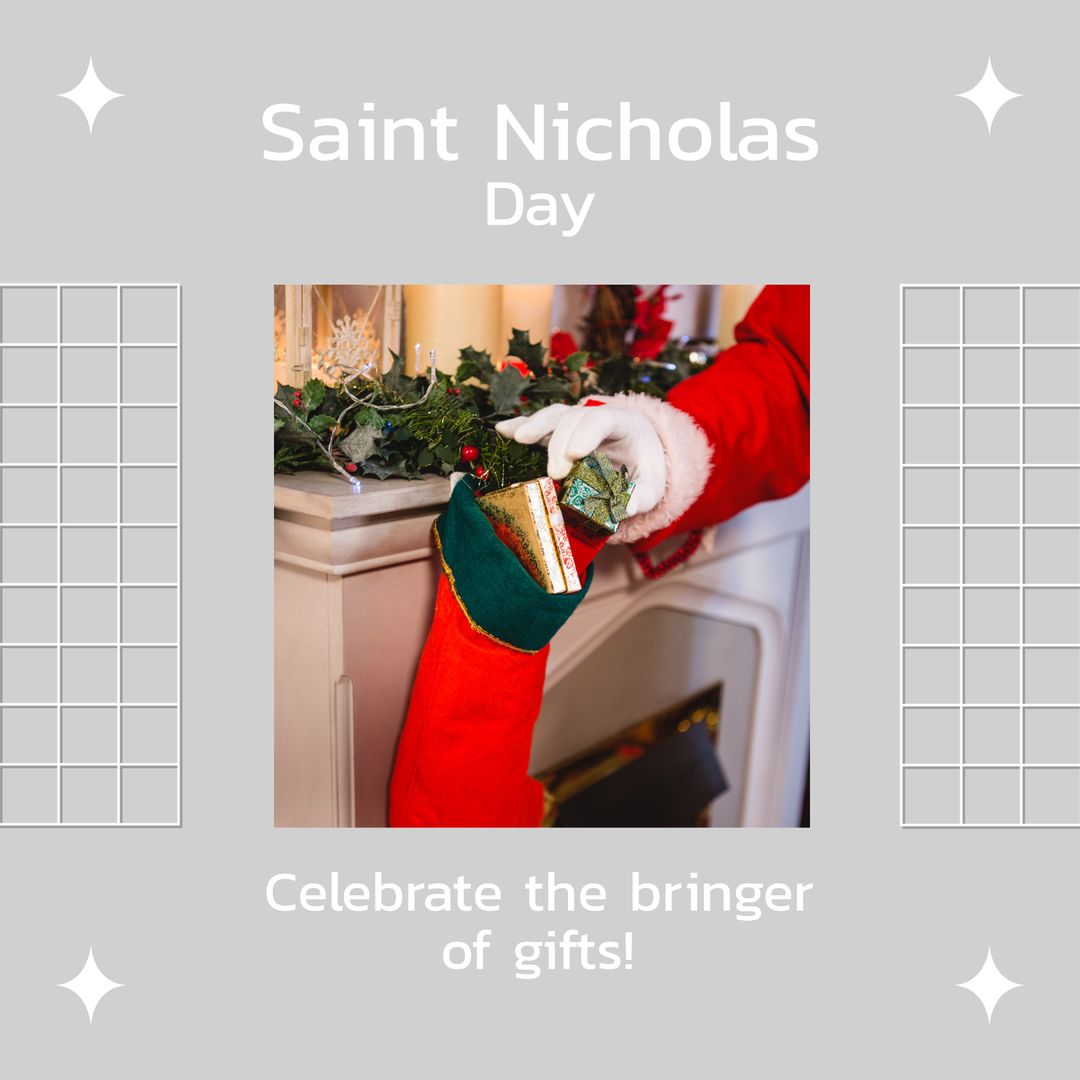 Saint Nicholas Day Stocking: Santa's Gloved Hand Filling Christmas Decor - Download Free Stock Templates Pikwizard.com