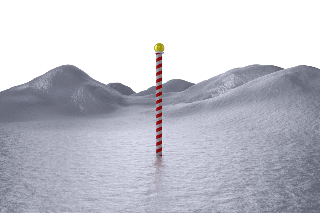 North Pole Marker in Snowy Landscape on Transparent Background