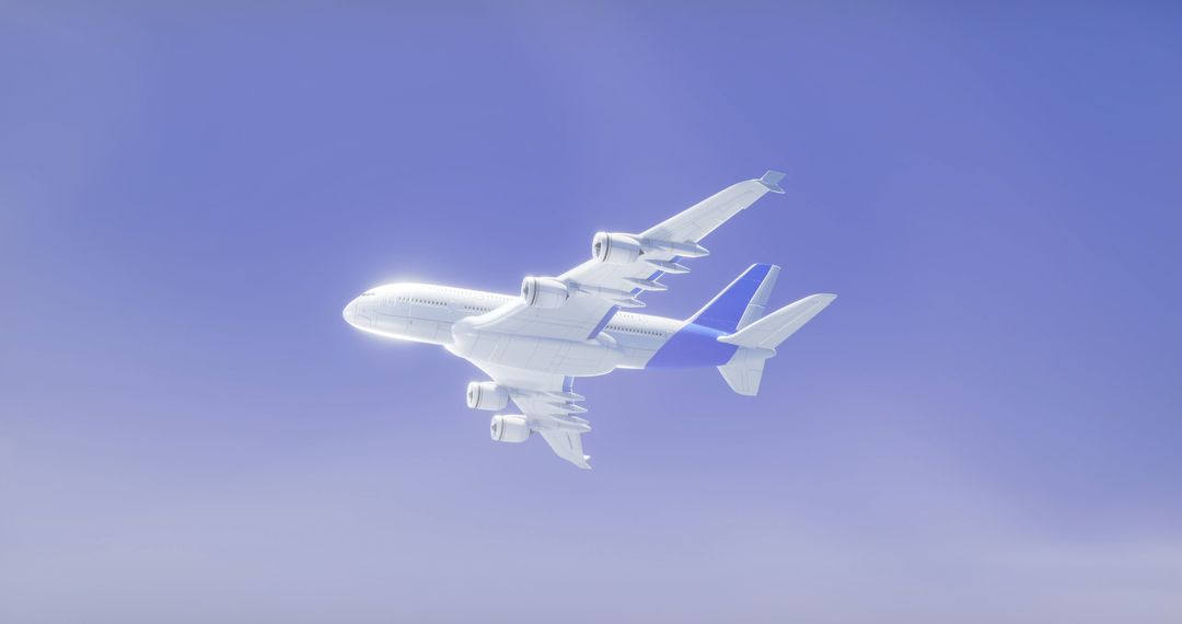 Futuristic Digital Airplane Gliding Through Cloudy Sky