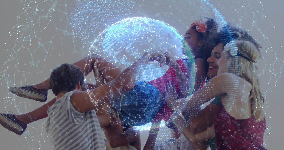 Diverse Group Engaging with Virtual Network Globe Technology