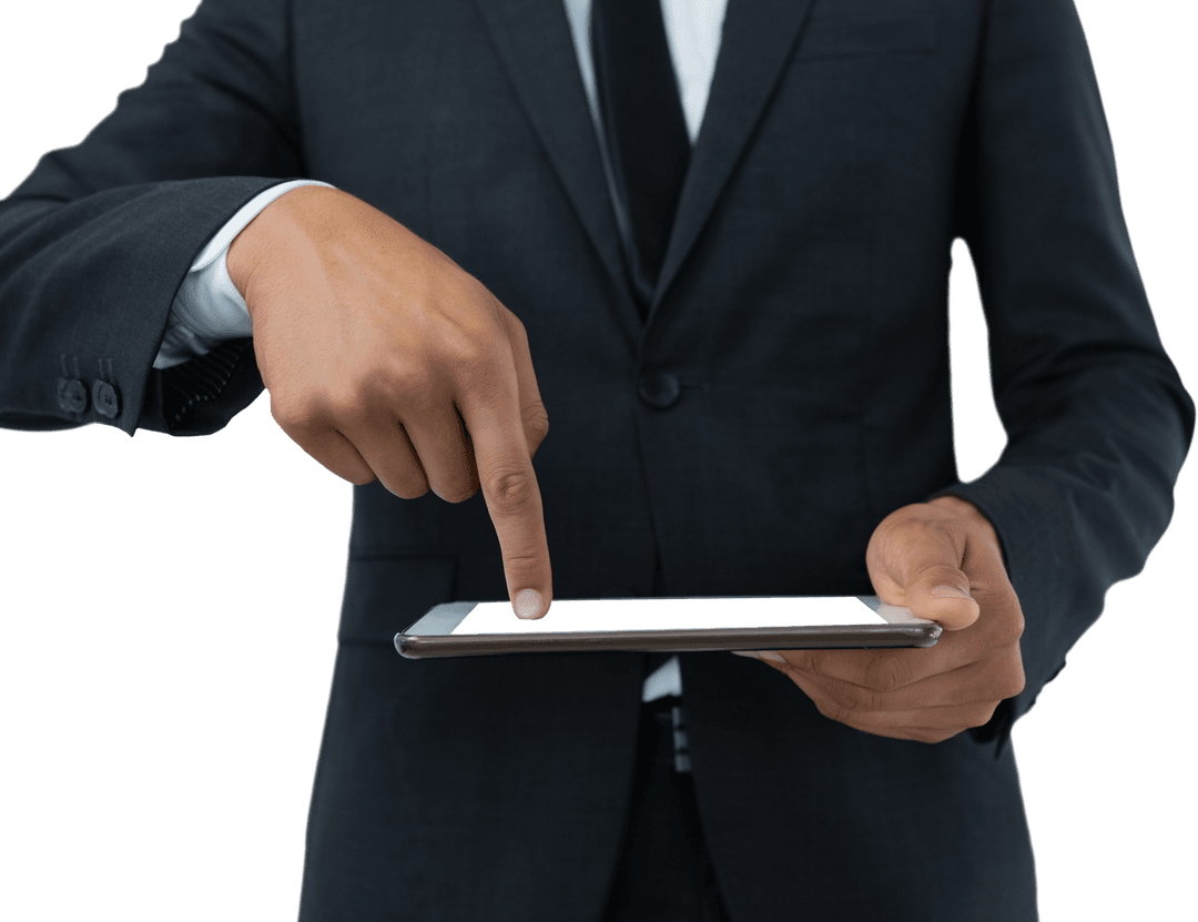 Transparent Businessman Using Digital Tablet with Subtle Elegance