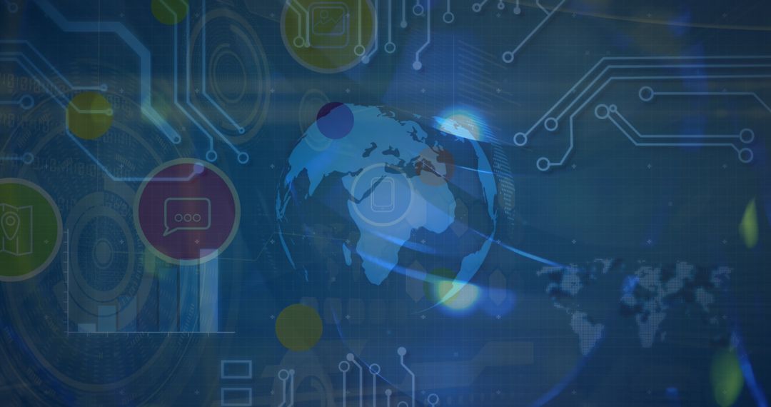 Global Technology Network with Digital Connections and Icons