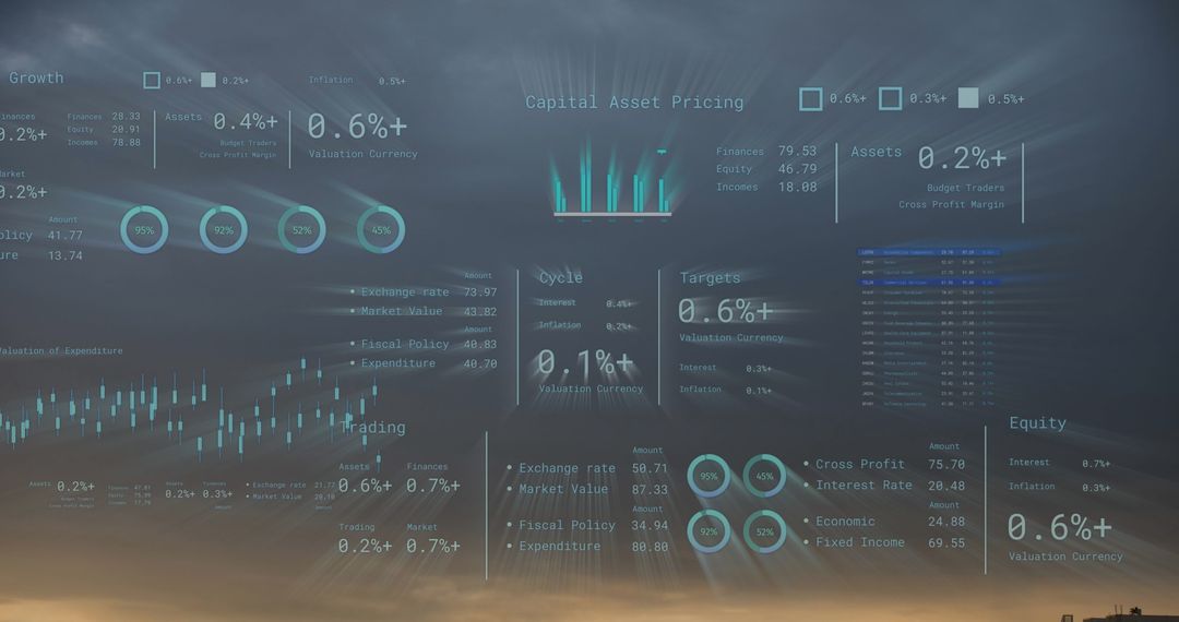 Global Financial Data Processing with Digital Interface Over Cityscape