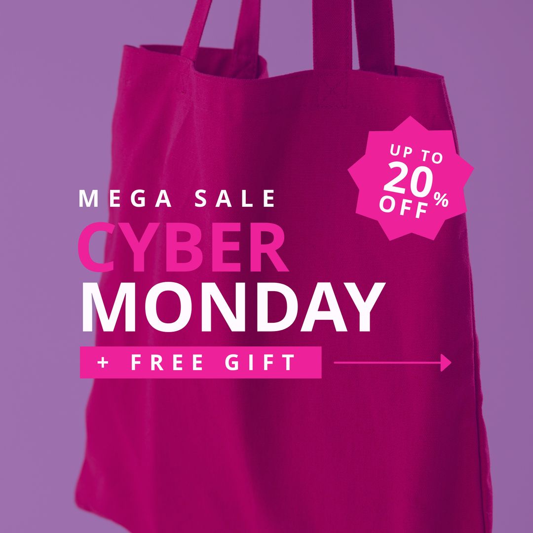 Square picture of cyber monday mega sale free gift text over red shopping bag - Download Free Stock Templates Pikwizard.com