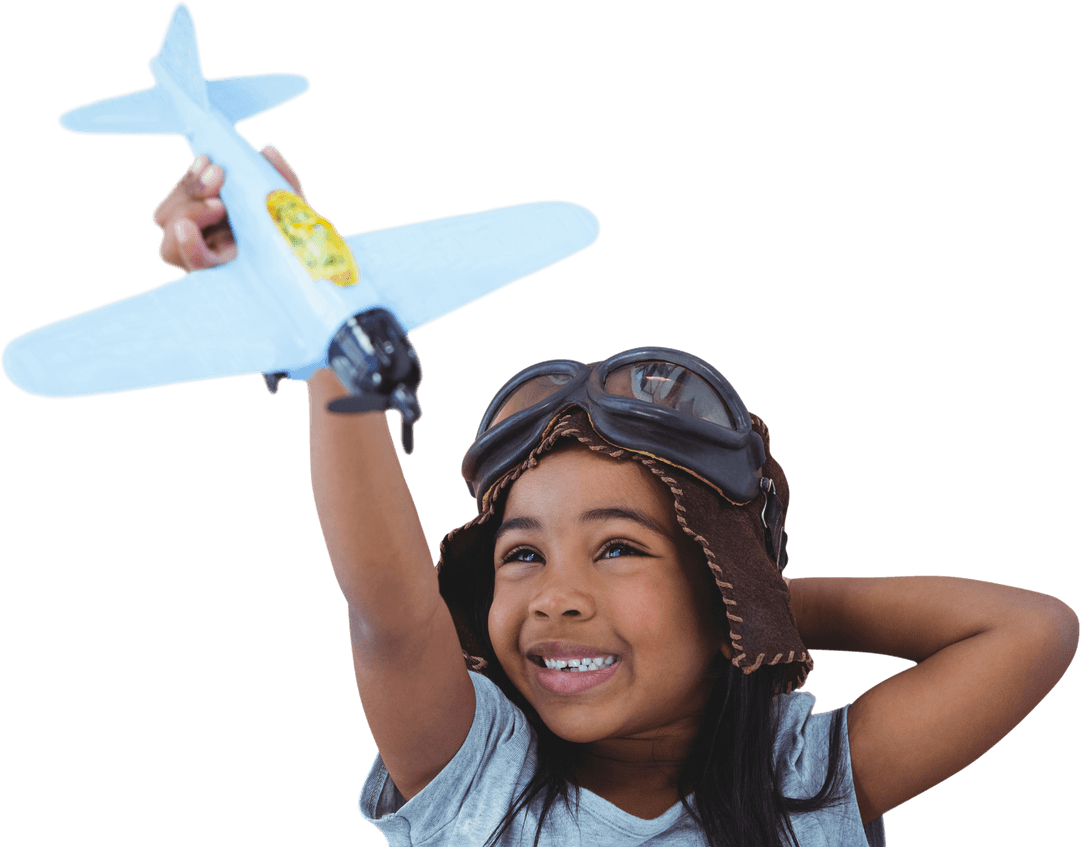 Joyful Child Envisioning Soaring Future with Transparent Toy Plane