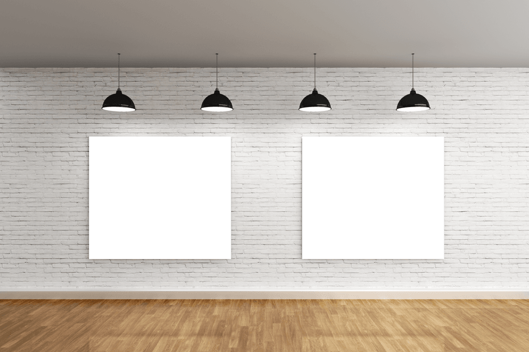 Blank Transparent Picture Frames on Brick Wall at Art Gallery