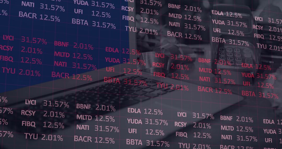 Stock Market Data Overlay on Laptop and Payment Terminal