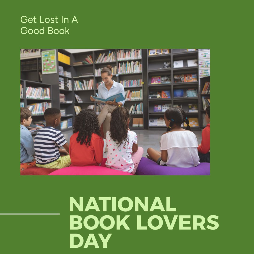 Teacher Reading to Kids in Library for National Book Lovers Day