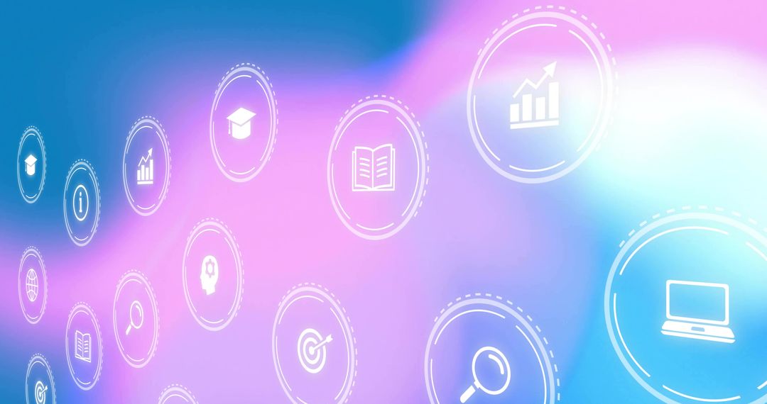 Floating Digital Business Icons on Gradient Background