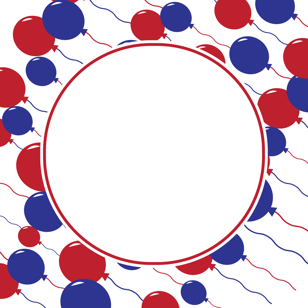 Transparent Illustration of Red and Blue Balloons with Central Circle
