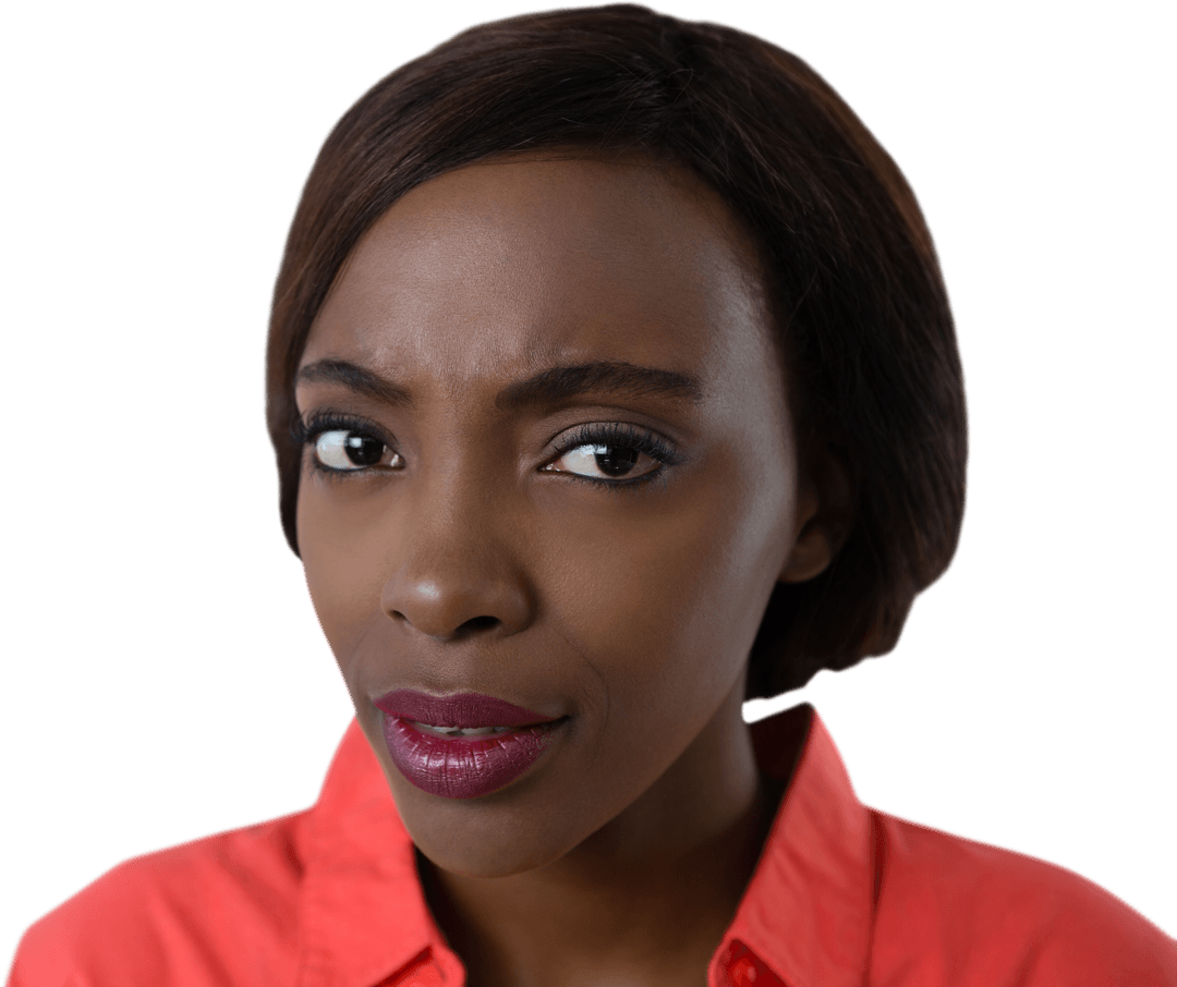 Close Up Portrait Confused Woman Stylish Appearance Transparent Background