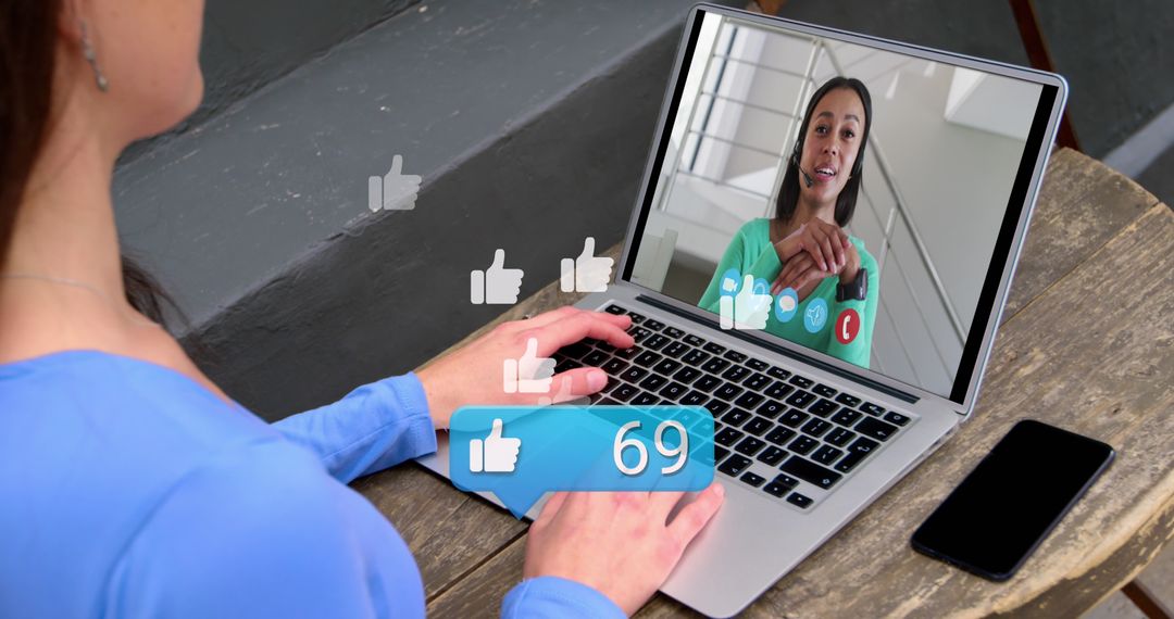 Social Media Engagement with Video Communication on Laptop
