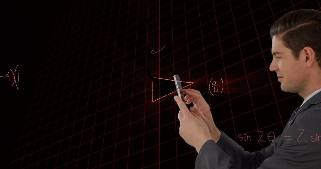 Businessman Analyzing Mathematical Data with Smartphone