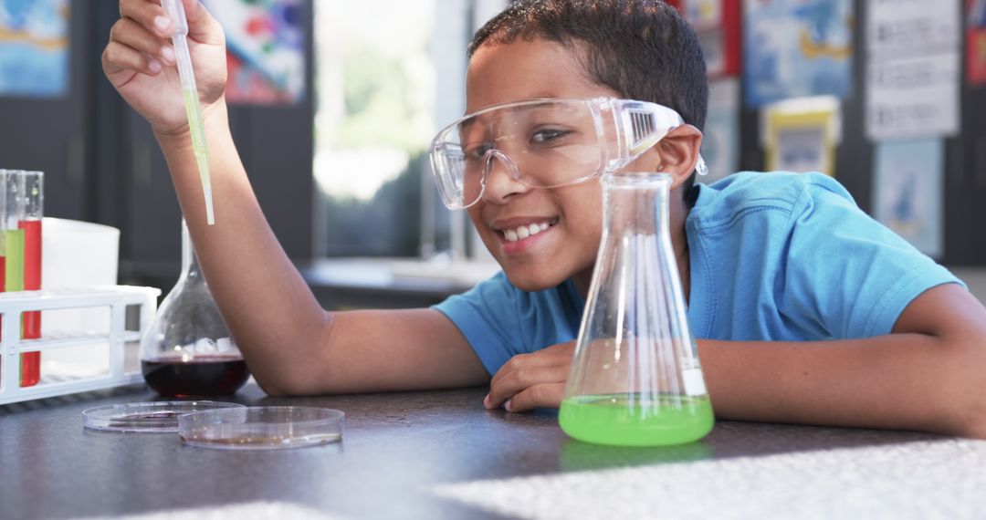 Young Student Observing Chemical Reaction in Science Class