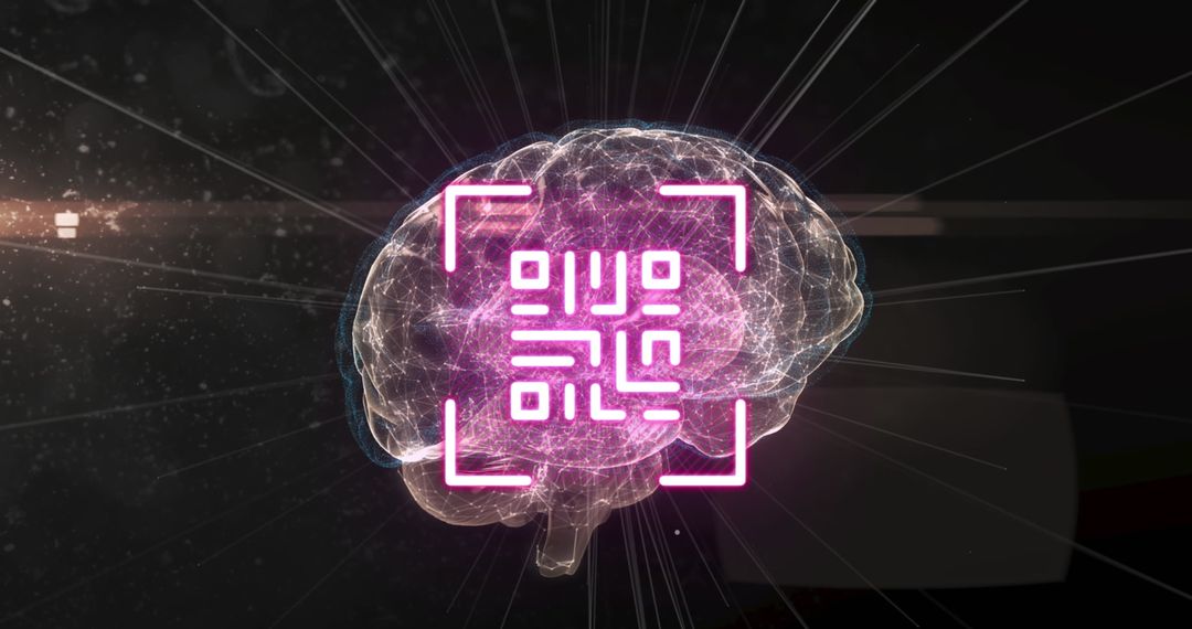 Digital Brain with QR Code Interface Represents Technology Innovation