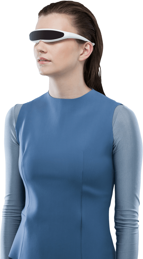 Transparent Vision: Woman Experiencing Virtual Reality with Glasses