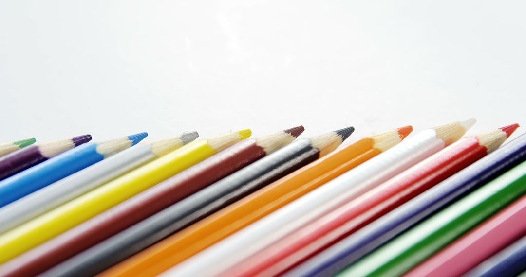 Colorful Pencils Arranged in Creative Line on White Background - Free Images, Stock Photos and Pictures on Pikwizard.com