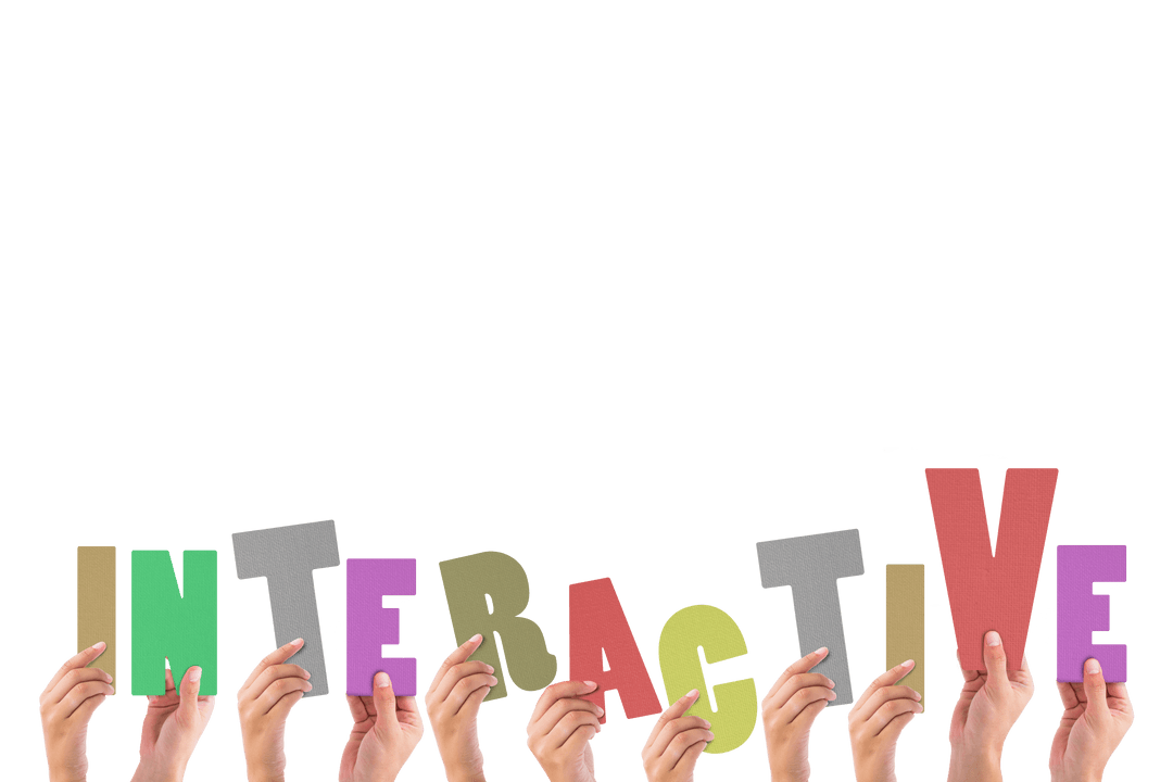 Transparent Hands Holding Colorful Interactive Sign