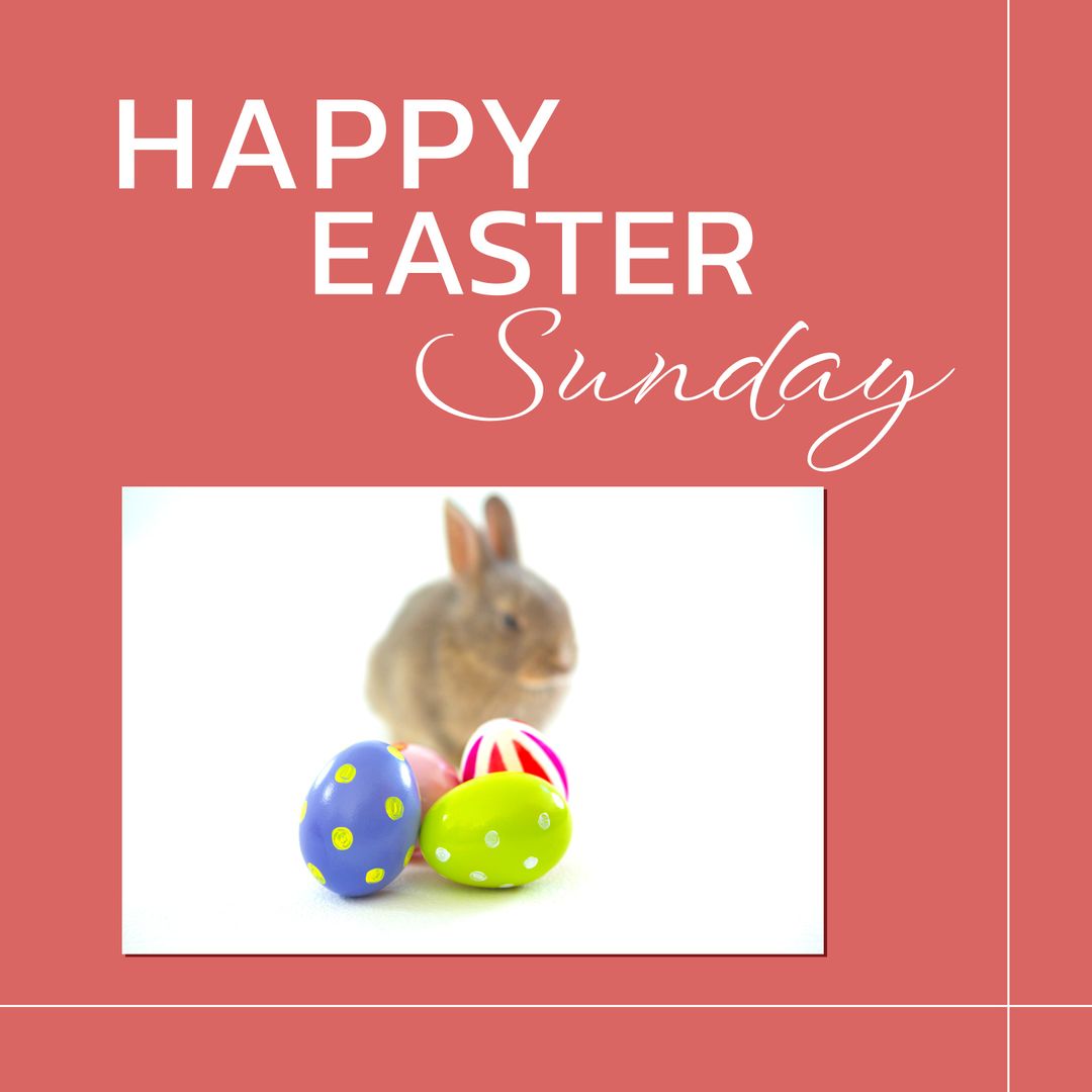 Happy Easter Sunday Card with Bunny and Colorful Eggs on Peach Background - Download Free Stock Images Pikwizard.com