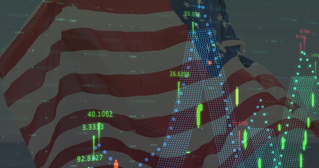 Financial Data Overlay on American Flag Imagery - Free Images, Stock Photos and Pictures on Pikwizard.com