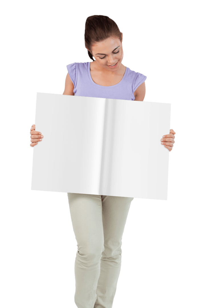 Woman Holding Open Transparent Book Mockup Concept