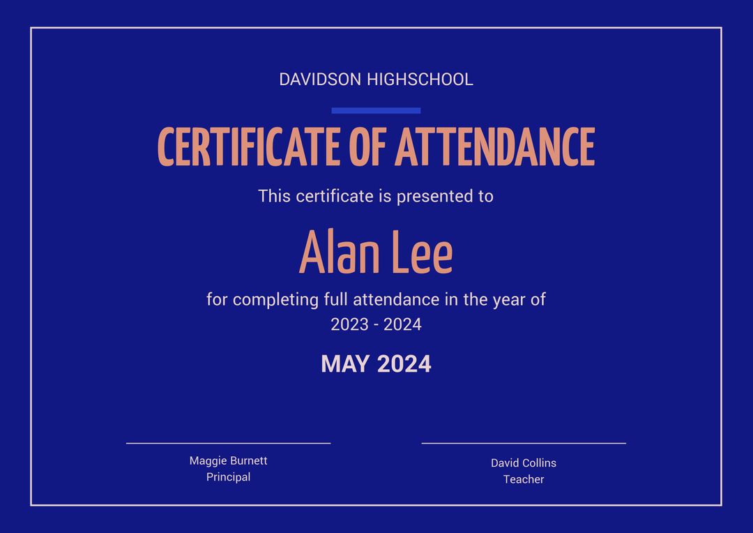 Bold Elegant Certificate of Attendance for High School Achievement - Download Free Stock Templates Pikwizard.com