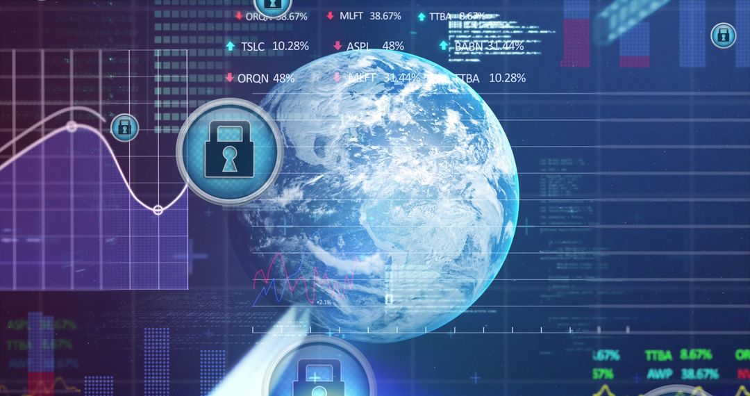Cybersecurity Interface with Globe and Data Encryption Symbols