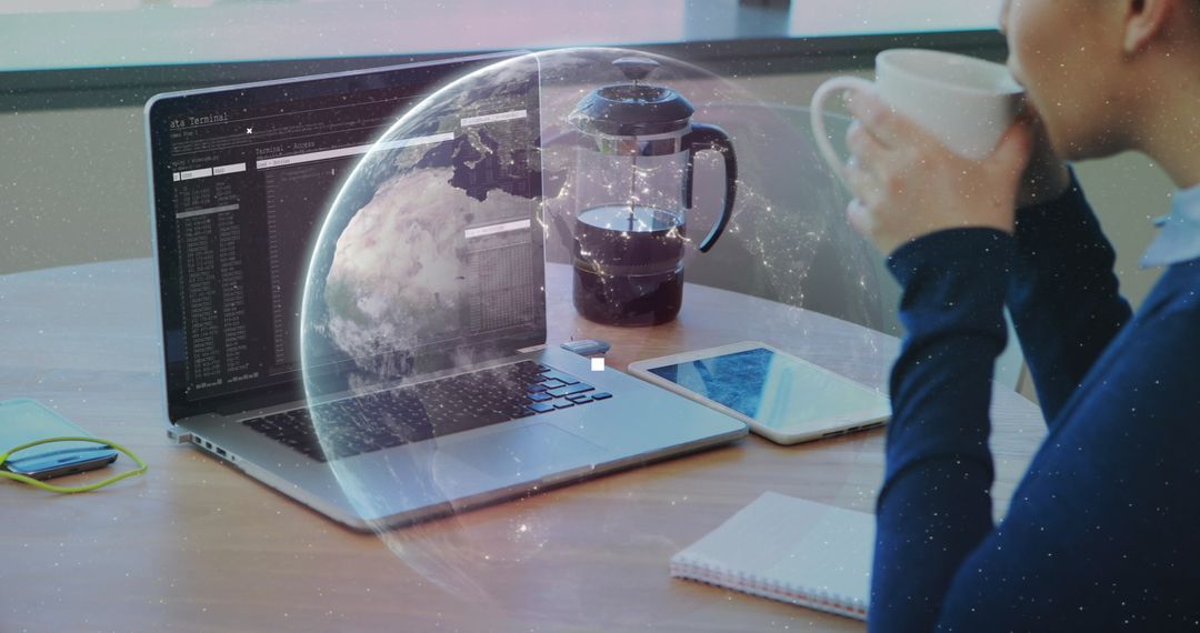 Businesswoman Analyzing Global Data with Laptop