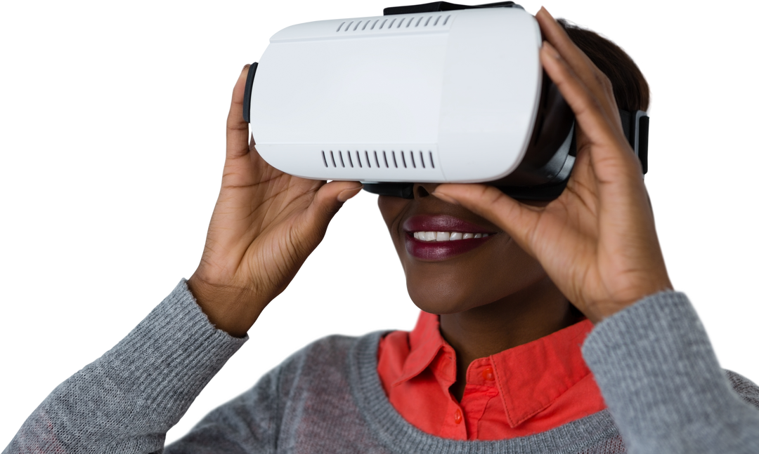 Smiling Woman Enjoying Virtual Reality Experience with VR Headset Transparent - Download Free Stock Images Pikwizard.com