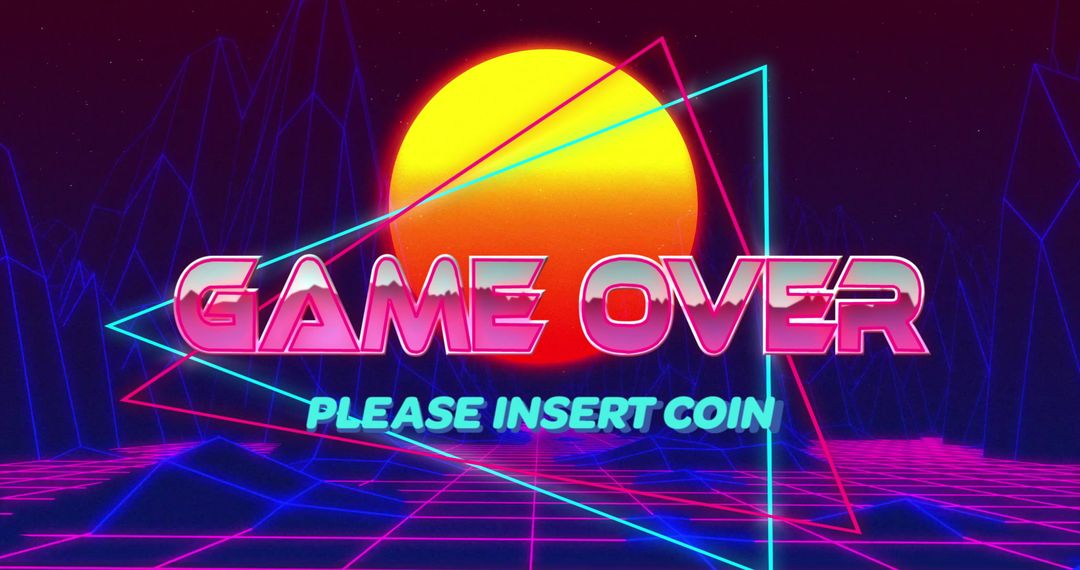Retro Arcade Game Over Screen with Neon Aesthetic