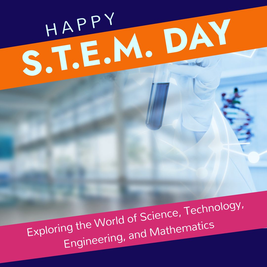 Happy STEM Day Banner with Scientist Holding Test Tube - Download Free Stock Templates Pikwizard.com