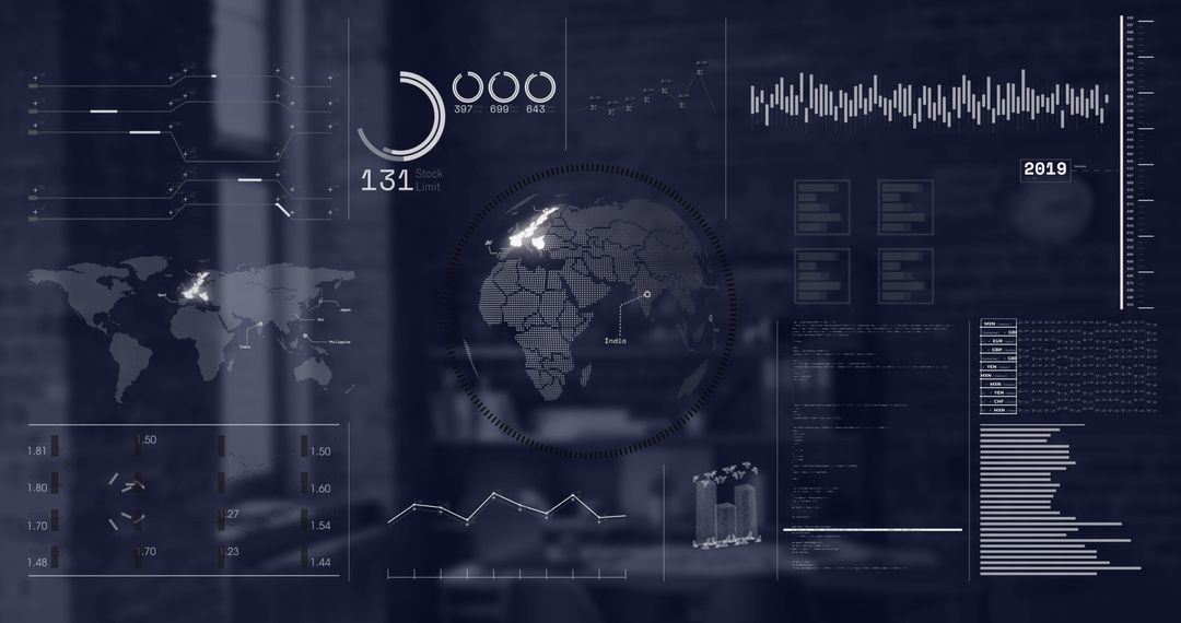 Futuristic Data Interface Display in Modern Office Space
