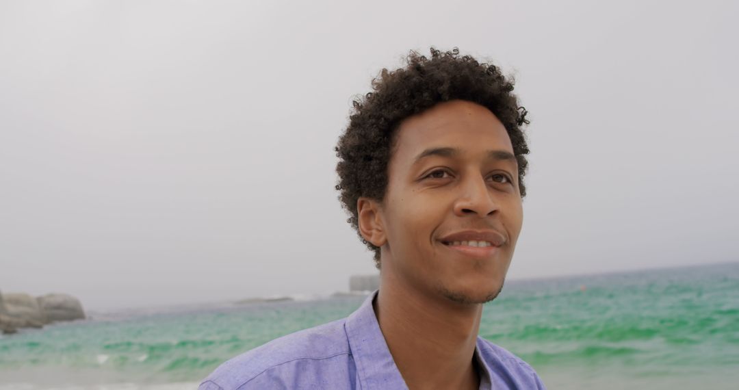 African American Man Enjoying Peaceful Beach Day