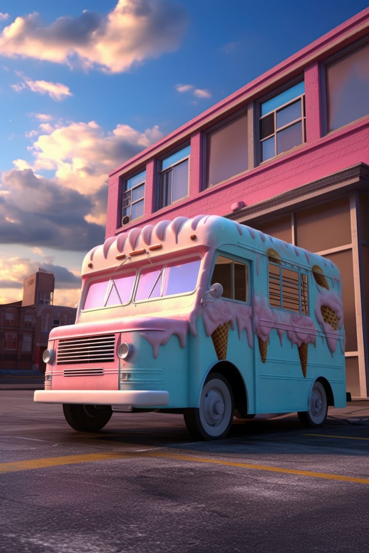 Pink and blue retro ice cream truck in town, created using generative ai technology - Free Images, Stock Photos and Pictures on Pikwizard.com