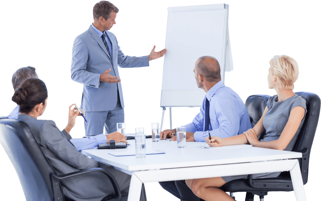 Transparent Business Meeting Presentation with Colleagues in Office