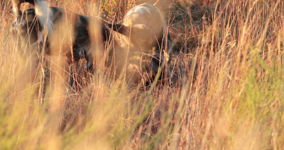 Dogs Playing in Tall Grass During Golden Hour - Free Images, Stock Photos and Pictures on Pikwizard.com