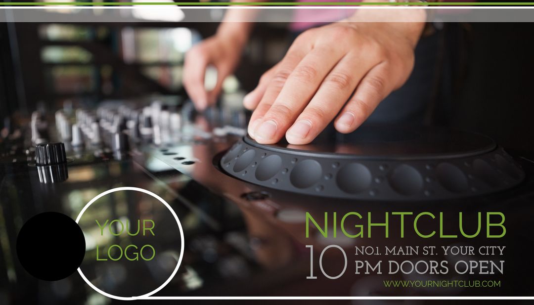 DJ Hands on Turntable Capturing Lively Nightclub Vibe