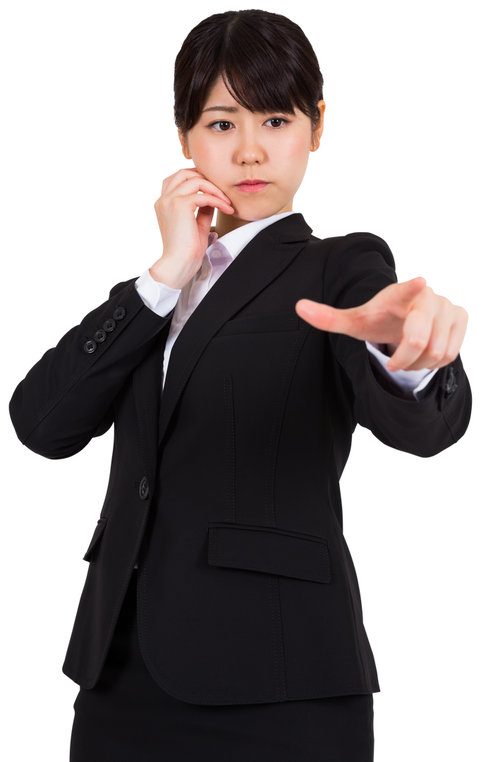 Transparent Asian Businesswoman Pointing Forward for Virtual Interface - Download Free Stock Images Pikwizard.com