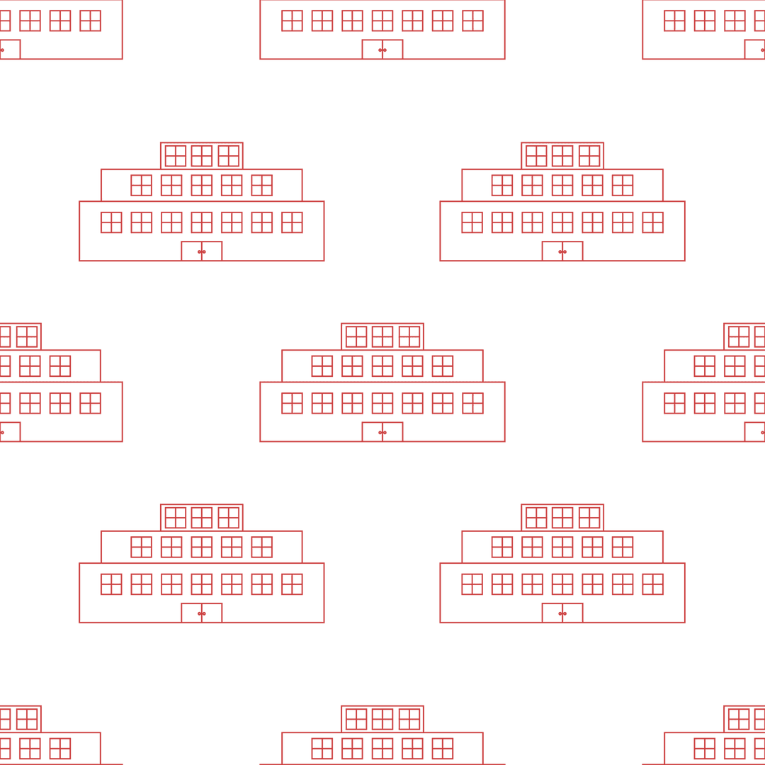 Repeating red building pattern on transparent background